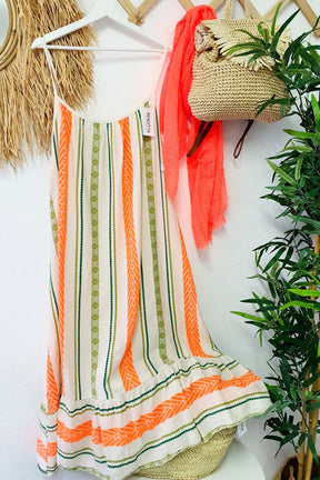 Happy Sunday Linen Blend Ethnic Print A-line Cami Maxi Dress