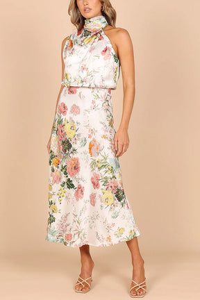 Wine Country Dates Floral Halter Neck Maxi Dress
