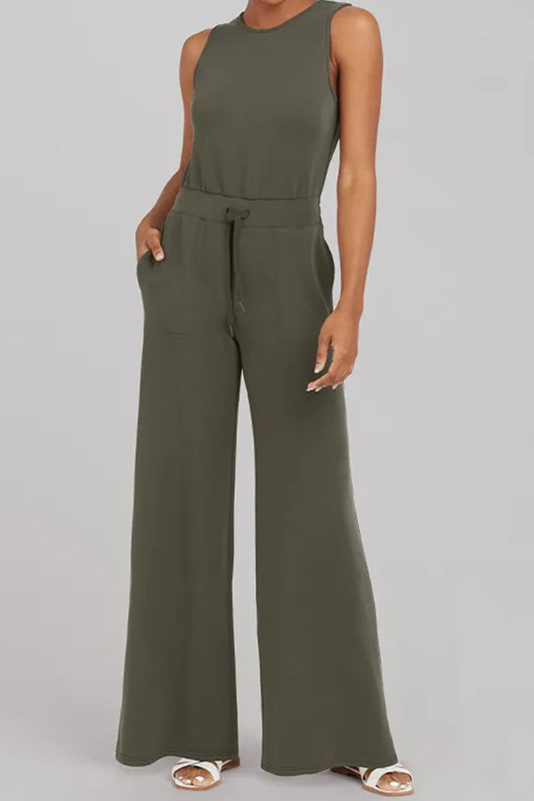 Fashion Slender Casual Women's Sleeveless Solid Color Jumpsuit