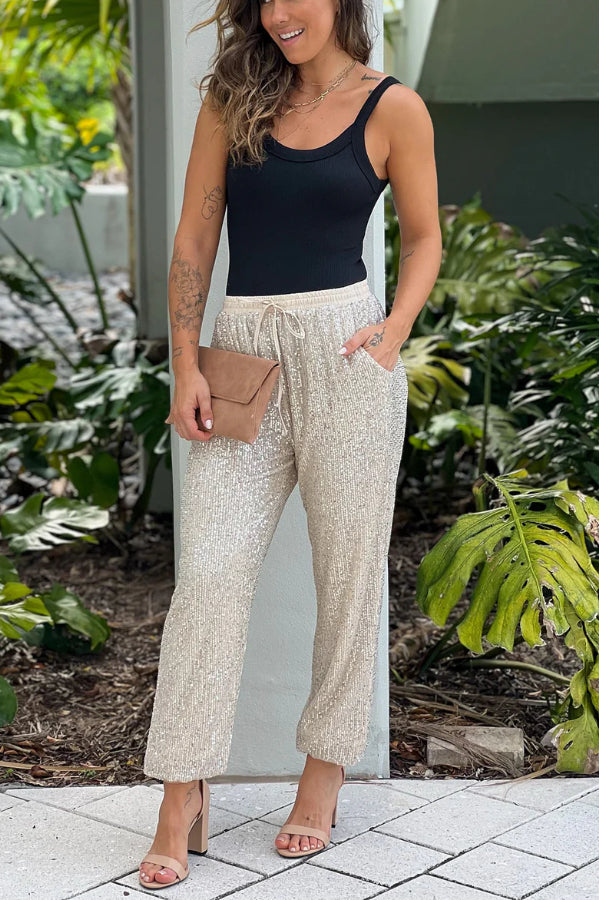 CHAMPAGNE SEQUIN JOGGERS