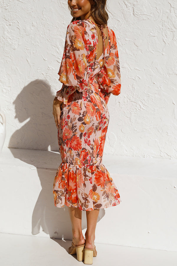 Latisha Floral Smocked Waist Midi Dress