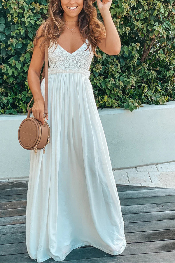 OFF WHITE MAXI DRESS WITH OPEN BACK AND FRAYED HEM