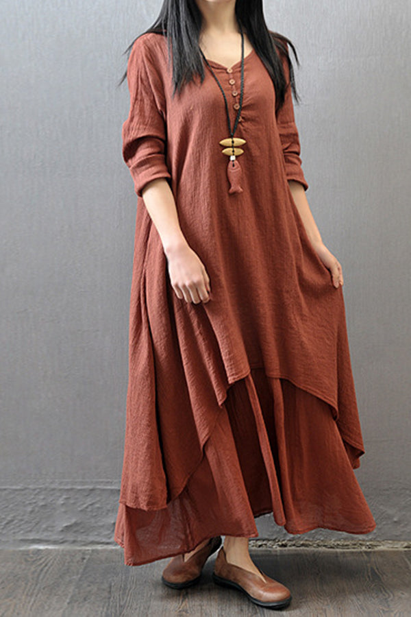 Loose linen dress with long sleeves