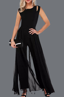 Round neck sleeveless hollow solid color jumpsuit