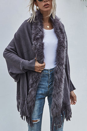 fur collar shawl cardigan
