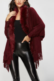 fur collar shawl cardigan