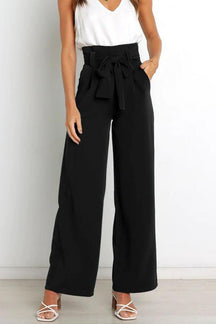 Casual fashion all-match wide-leg pants tie-up bow trousers