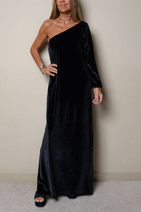 Asymmetric velvet dress