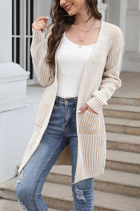 women's ribbed cardigan pocket solid color knitted sweater coat