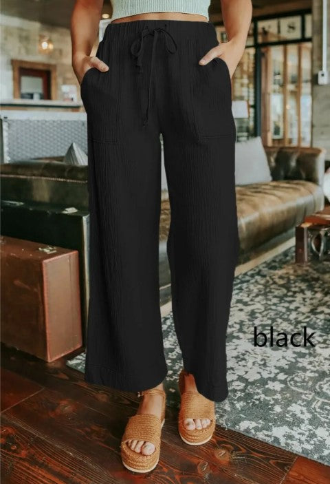 Women's Elastic Waist Tie Wide Leg Pants