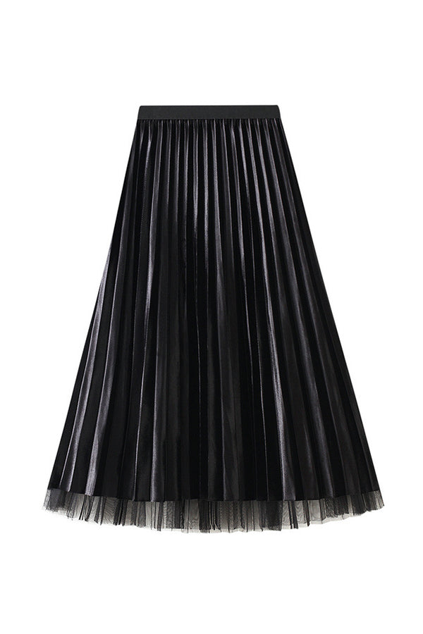Reversible gold velvet mesh skirt