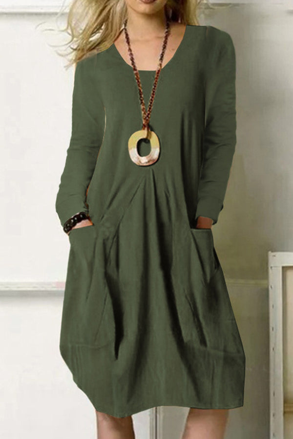 Loose Casual Long Dress Solid Color Pocket Dress
