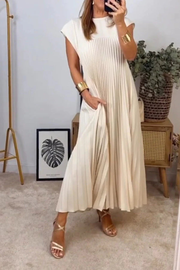 Sleeveless Pleated Simple Solid Color Dress