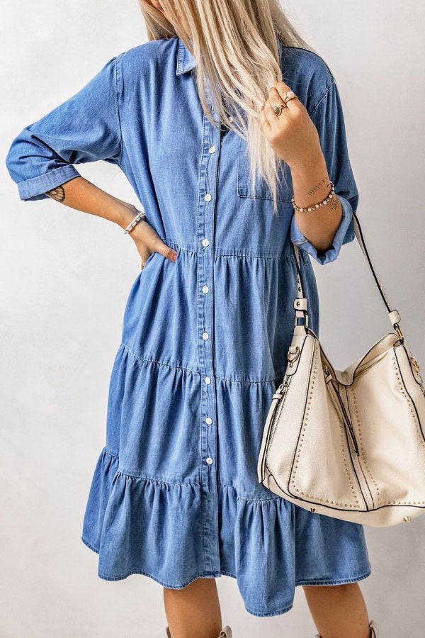 Versatile Ruffled Denim Doll Dress
