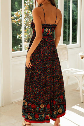 Bohemian V-neck floral dress with straps