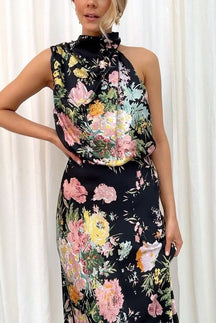 Wine Country Dates Floral Halter Neck Maxi Dress