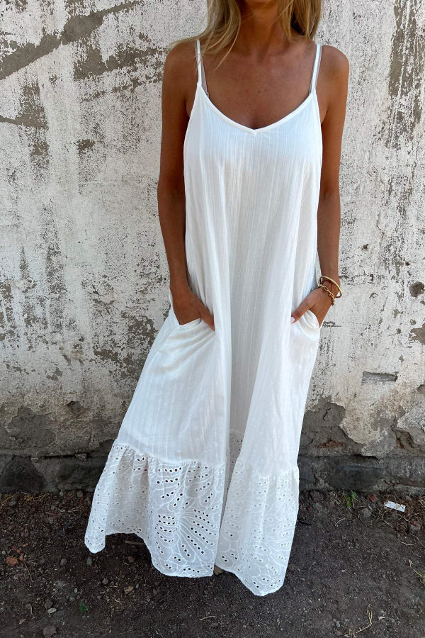 Cotton and Linen Suspender Long Dress