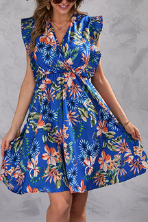 Summer flower waist ruffled sleeveless dress