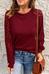 Central Avenue Lace Sleeve Waffle Top