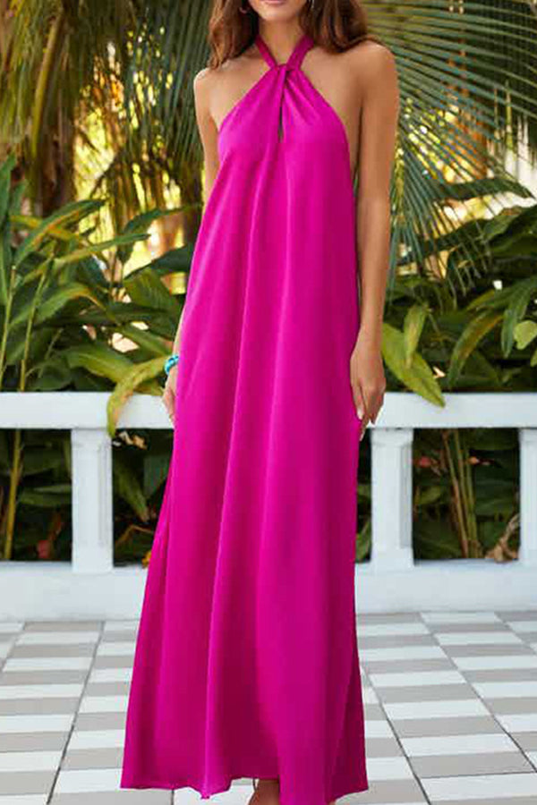 Sleeveless halter neck sexy open back solid color dress
