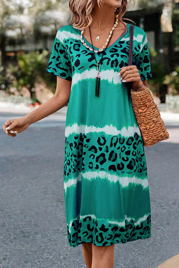 Gradient Leopard Print Casual Midi Dress