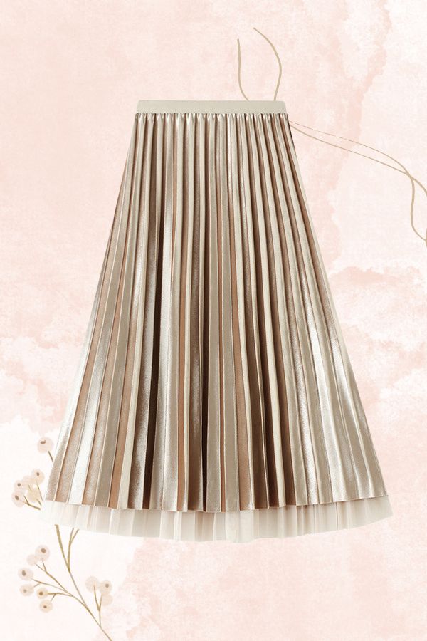Reversible gold velvet mesh skirt