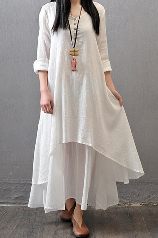 Loose linen dress with long sleeves