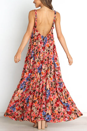 Uniquely Lovely Floral Pocketed Tiered A-line Maxi Dress