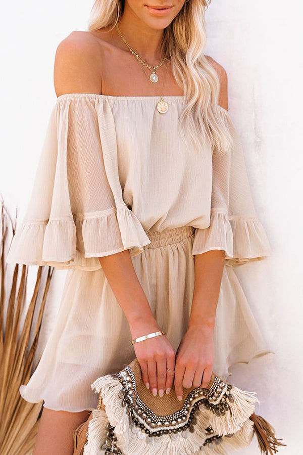 Paneled short-sleeved loose-fit solid chiffon jumpsuit