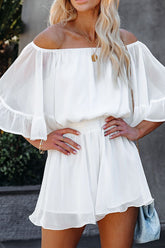 Paneled short-sleeved loose-fit solid chiffon jumpsuit