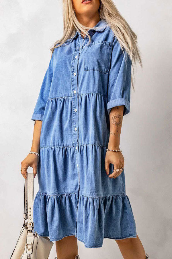 Versatile Ruffled Denim Doll Dress